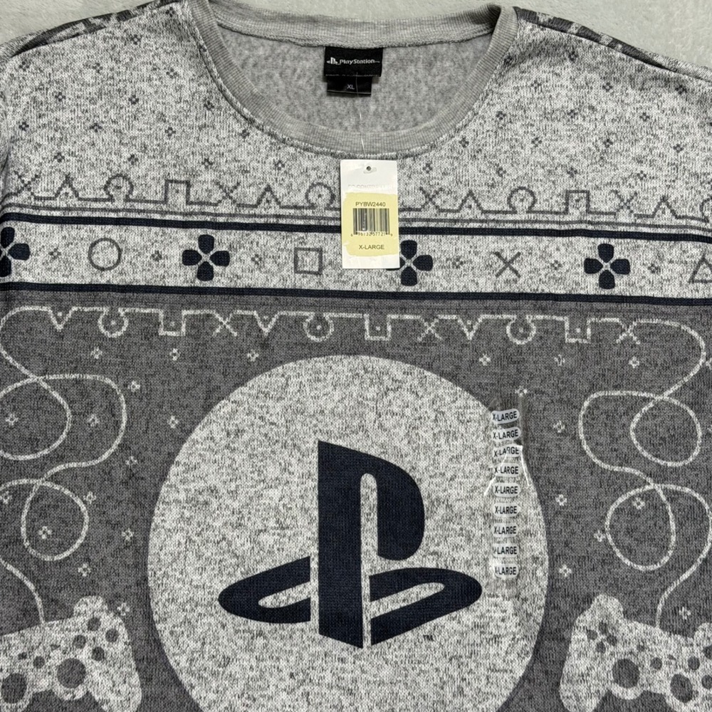 PlayStation Sweatshirt Mens XL Gray Holiday Fair Isle Gamer Pullover - Picture 2 of 9